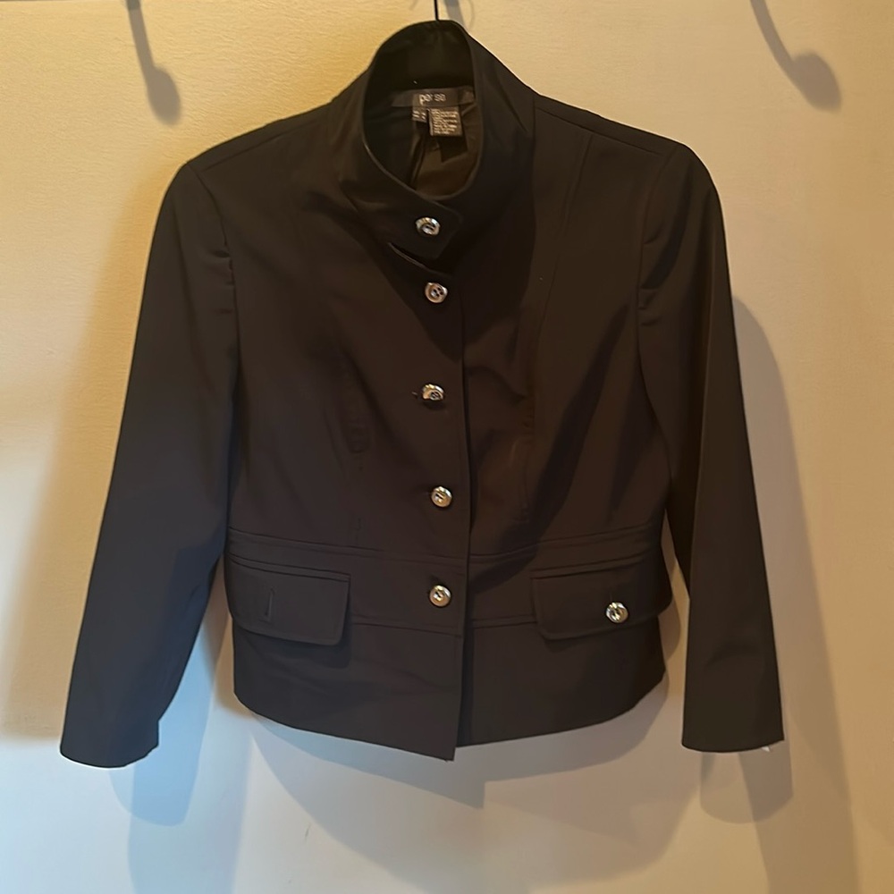 Per Se  Black Jacket Silver‎ Button front pockets sz 4